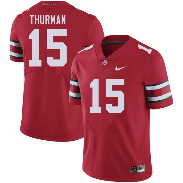 Men's Ohio State Buckeyes #15 Jelani Thurman Red Authentic College Stitched Football Jersey 23EH042UA